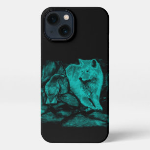 Wolf und Raven in der Nacht iPhone 13 Hülle