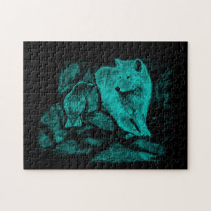 Wolf und Raven in der Nacht Puzzle