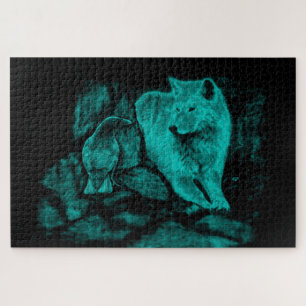 Wolf und Raven in der Nacht Puzzle