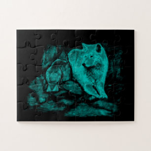 Wolf und Raven in der Nacht Puzzle