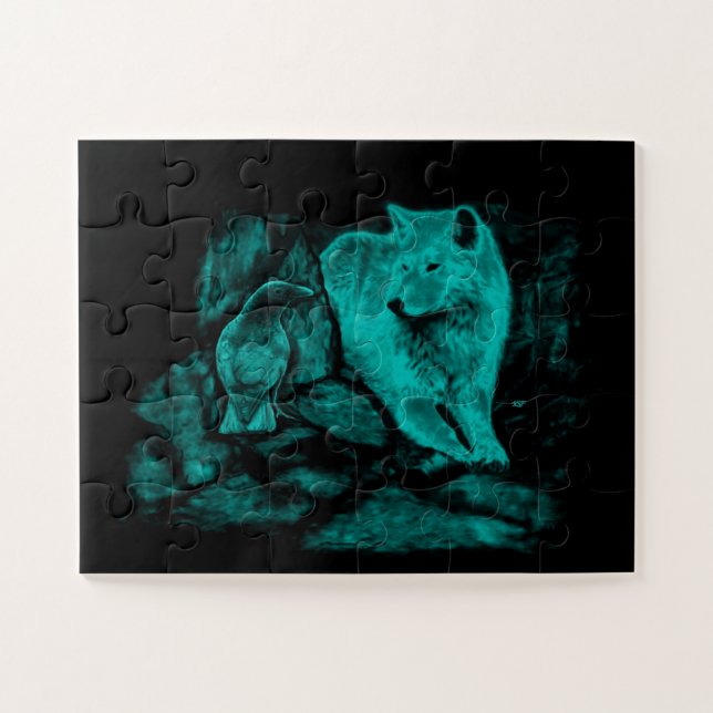 Wolf und Raven in der Nacht Puzzle (Horizontal)