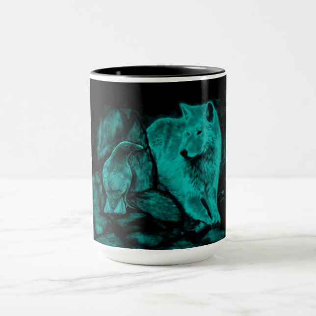 Wolf und Raven in der Nacht Tasse (Zentrum)