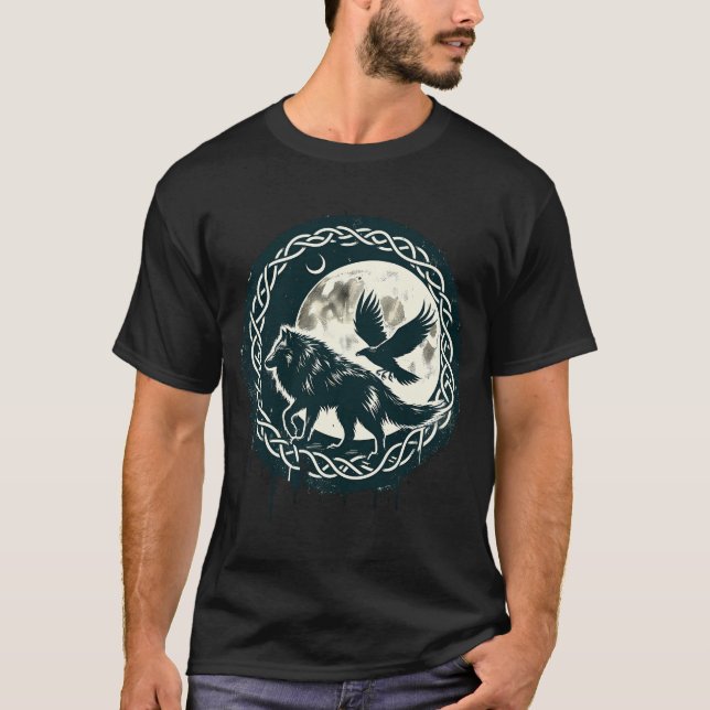 Wolf und raven keltischer T - Shirt (Vorderseite)