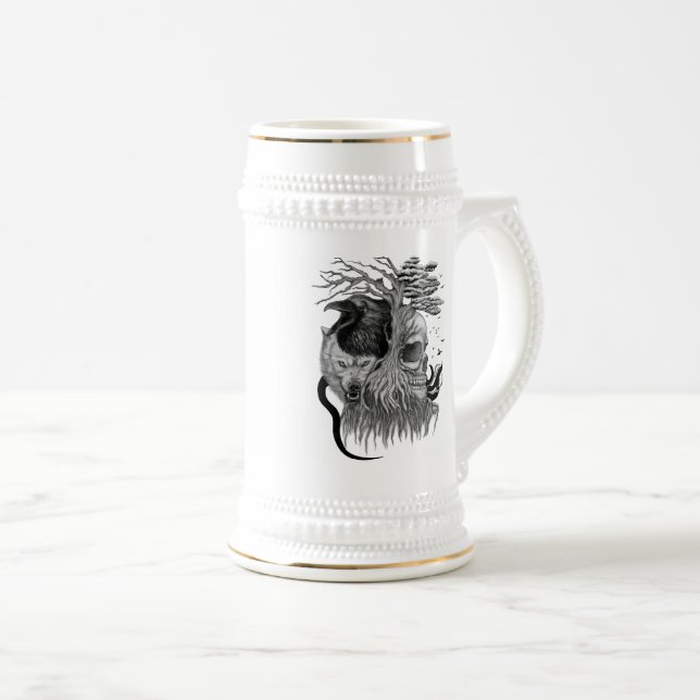 Wolf und Raven mit Skull Bierglas (VorderseiteRechts)