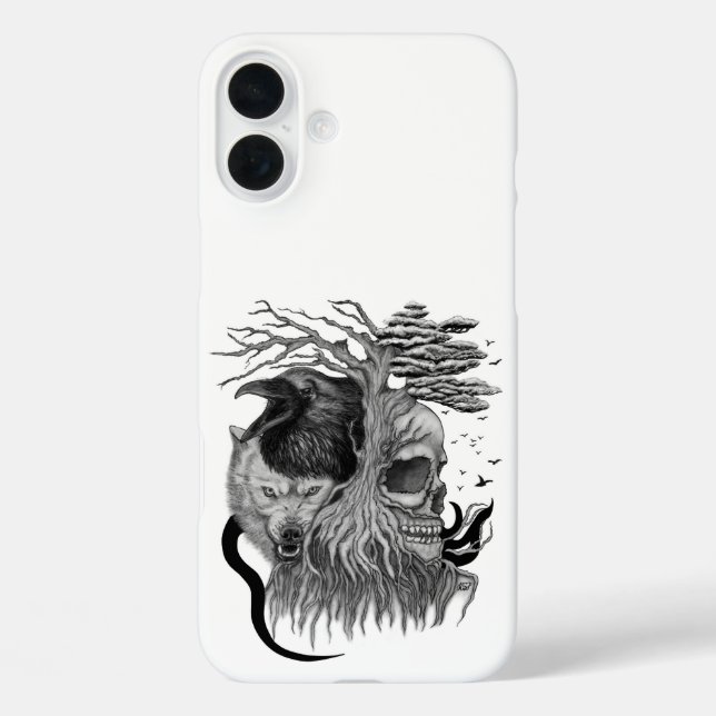 Wolf und Raven mit Skull Case-Mate iPhone Hülle (Rückseite)