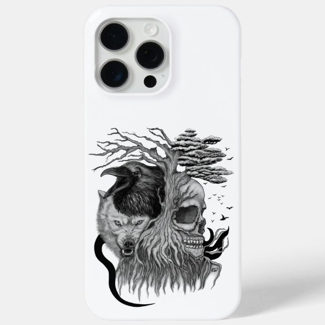 Wolf und Raven mit Skull Case-Mate iPhone Hülle (Rückseite)