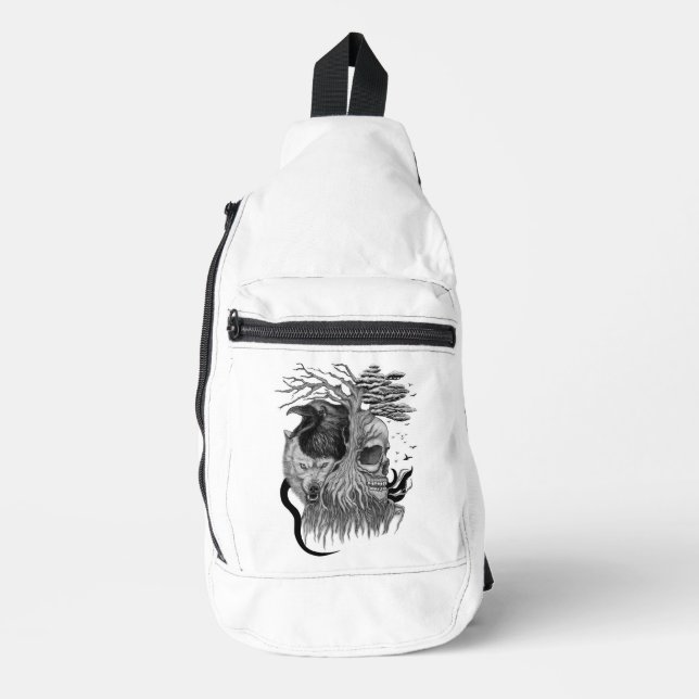 Wolf und Raven mit Skull Crossbody Bag (Vorderseite)