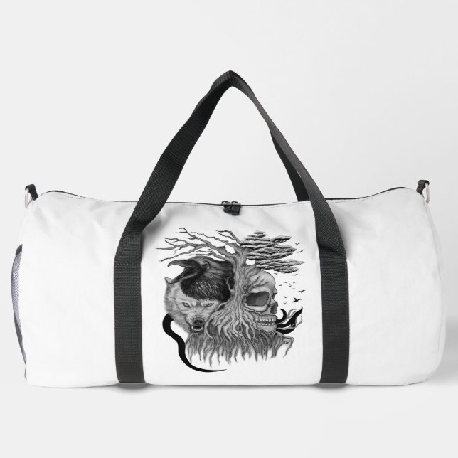 Wolf und Raven mit Skull Duffle Bag (Rückseite)
