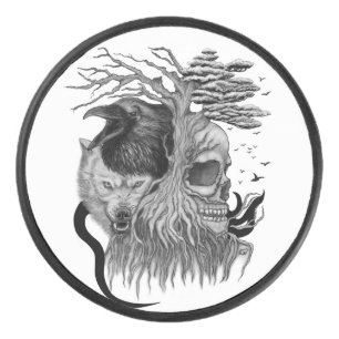 Wolf und Raven mit Skull Eishockey Puck