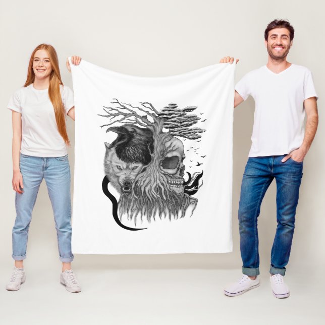 Wolf und Raven mit Skull Fleecedecke (Beispiel)
