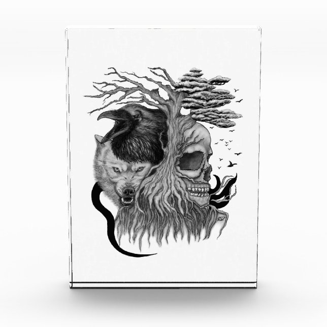 Wolf und Raven mit Skull Fotoblock (Vorderseite)