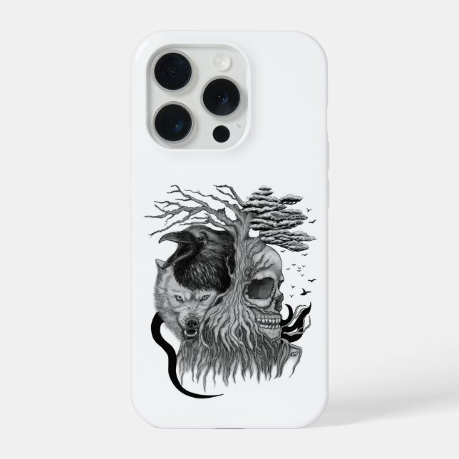 Wolf und Raven mit Skull iPhone Hülle (Rückseite)