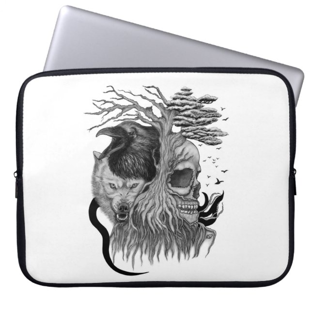 Wolf und Raven mit Skull Laptopschutzhülle (Vorderseite)