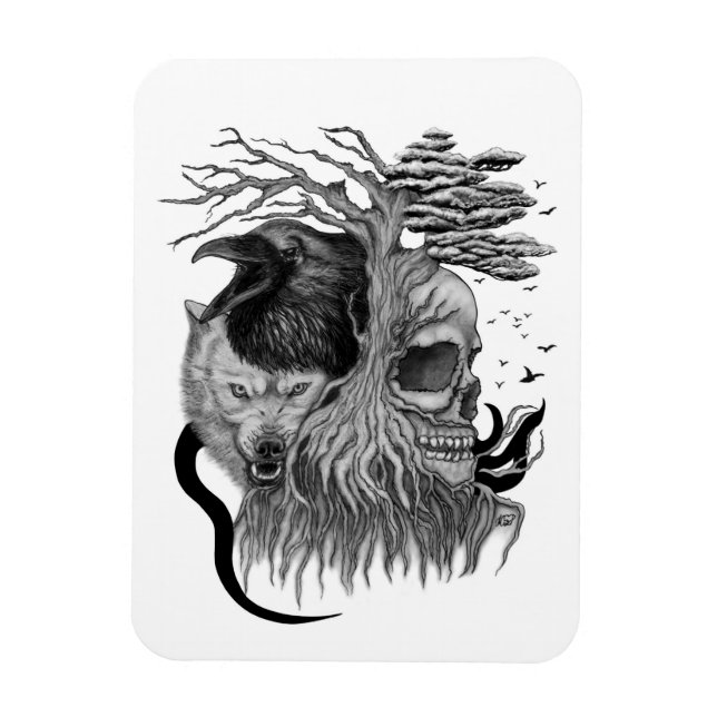 Wolf und Raven mit Skull Magnet (Vertikal)