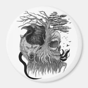 Wolf und Raven mit Skull Magnet