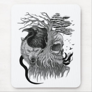 Wolf und Raven mit Skull Mousepad
