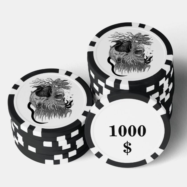 Wolf und Raven mit Skull Pokerchips (Stapel)