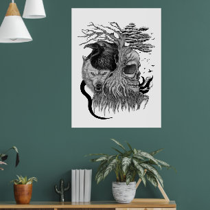 Wolf und Raven mit Skull Poster