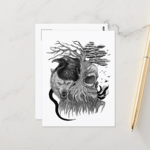 Wolf und Raven mit Skull Postkarte