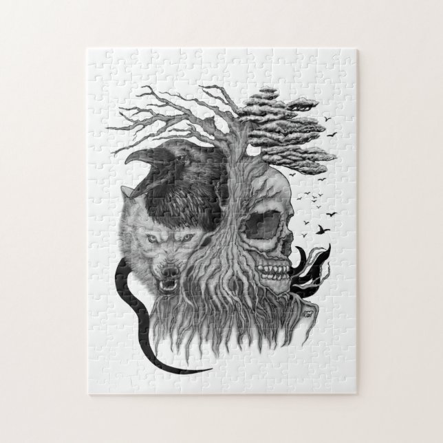 Wolf und Raven mit Skull Puzzle (Vertikal)