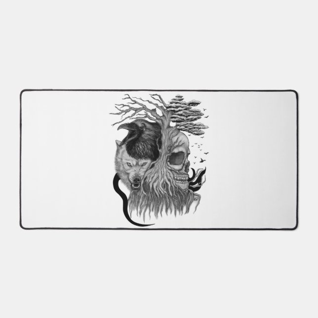 Wolf und Raven mit Skull Schreibtischunterlage (Vorderseite)