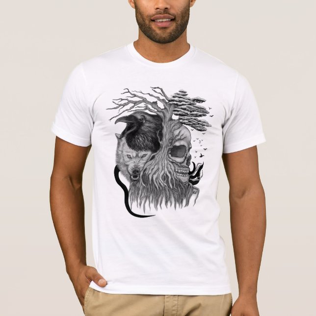 Wolf und Raven mit Skull T-Shirt (Vorderseite)