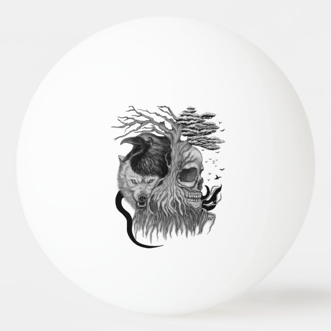 Wolf und Raven mit Skull Tischtennisball (Vorderseite)