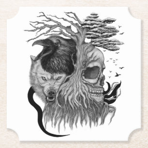 Wolf und Raven mit Skull Untersetzer