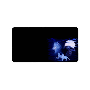Wolf und Raven mit Vollmond Adressaufkleber