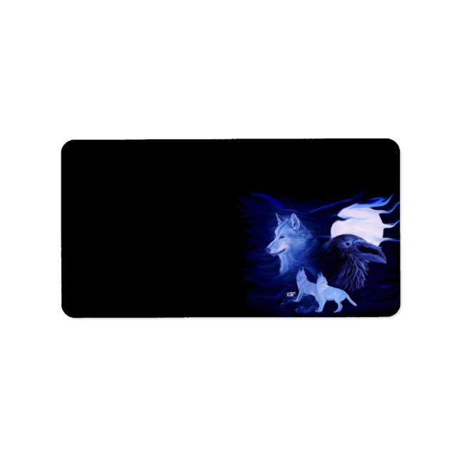 Wolf und Raven mit Vollmond Adressaufkleber (Vorne)