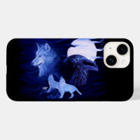 Wolf und Raven mit Vollmond