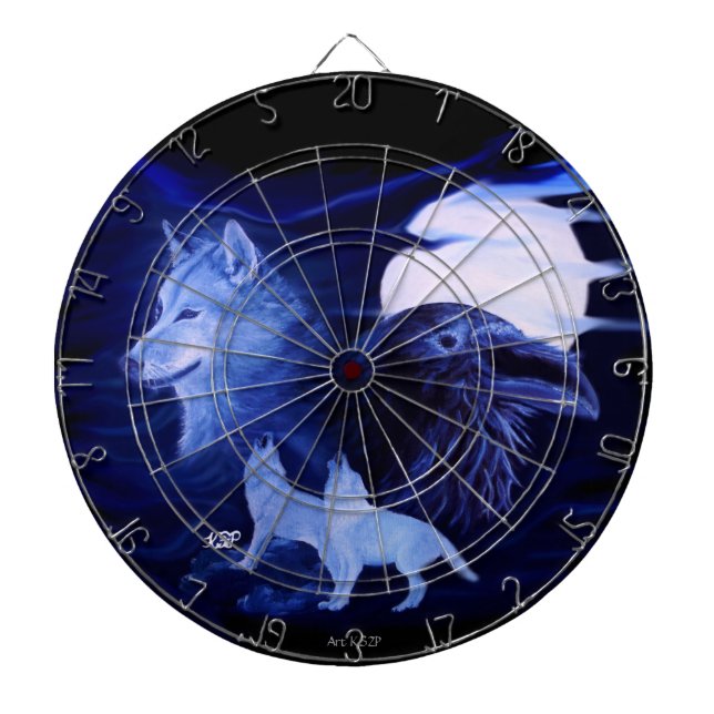 Wolf und Raven mit Vollmond Dartscheibe (vorne)
