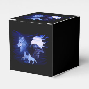 Wolf und Raven mit Vollmond Geschenkschachtel