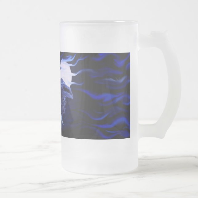 Wolf und Raven mit Vollmond Mattglas Bierglas (Rechts)