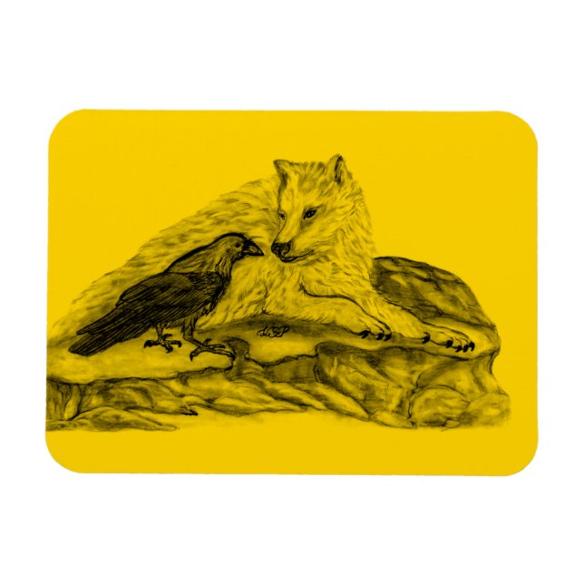 Wolf und Raven - Schwarz und Gelb Magnet (Horizontal)