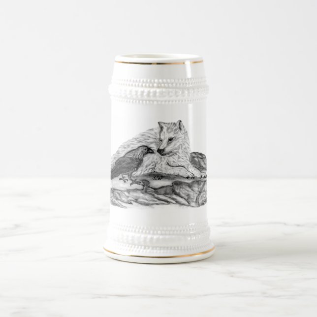 Wolf und Raven - Schwarz und Weiß Bierglas (Mittel)