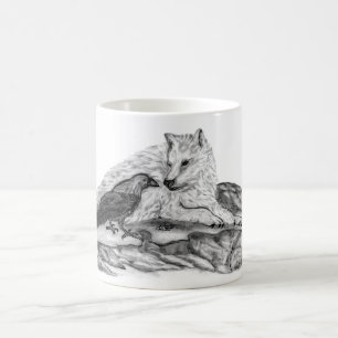 Wolf und Raven - Schwarz und Weiß Kaffeetasse