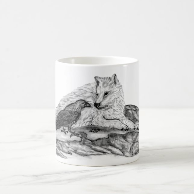 Wolf und Raven - Schwarz und Weiß Kaffeetasse (Mittel)