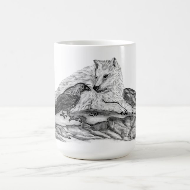 Wolf und Raven - Schwarz und Weiß Kaffeetasse (Mittel)