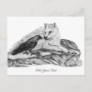Wolf und Raven - Schwarz und Weiß Postkarte