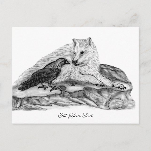 Wolf und Raven - Schwarz und Weiß Postkarte (Vorderseite)