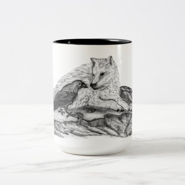 Wolf und Raven - Schwarz und Weiß Zweifarbige Tasse (Mittel)
