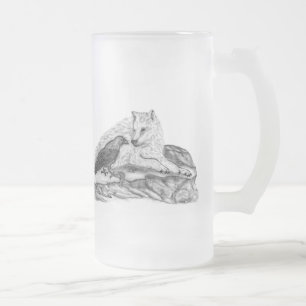Wolf- und Raven-Schwarz-Weiß-Design Mattglas Bierglas