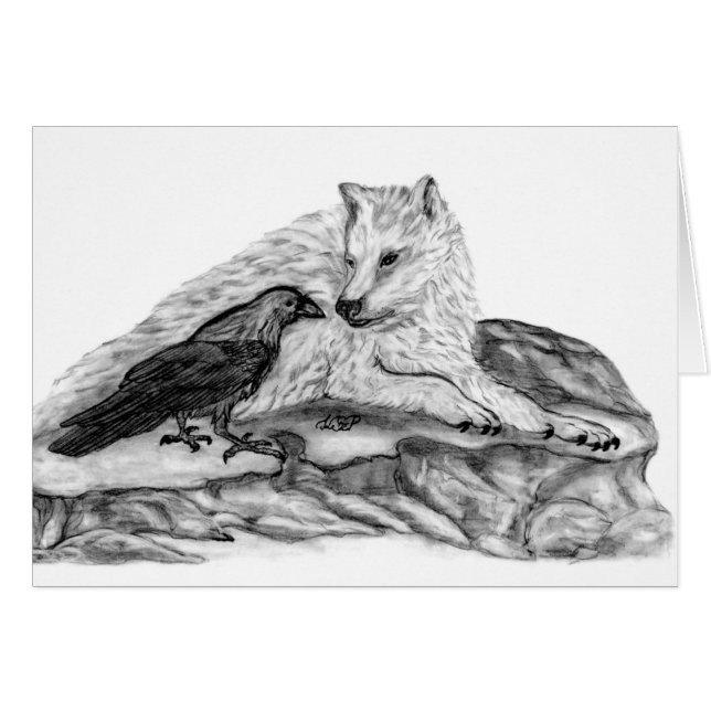 Wolf und Raven Schwarzweiß-Design (Vorderseite (Horizontal))