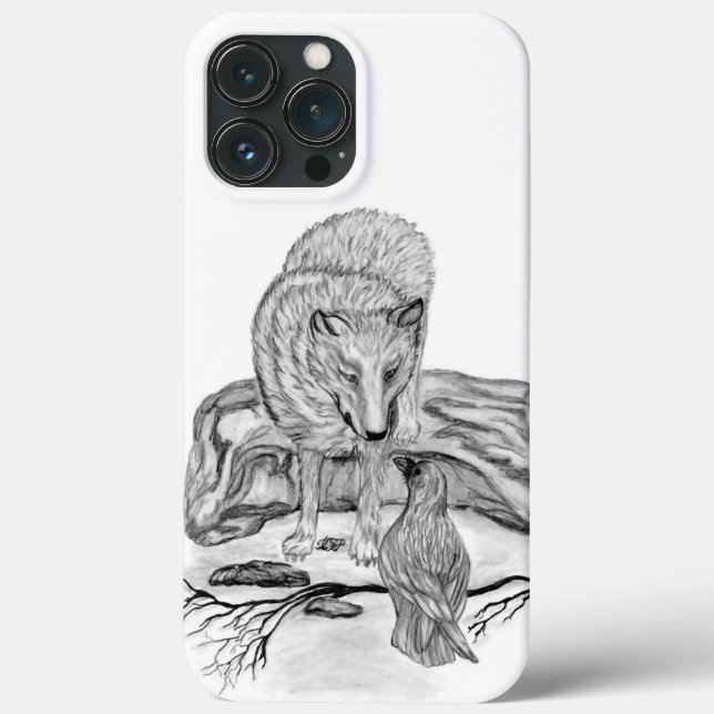Wolf und Raven Schwarzweiß-Design Case-Mate iPhone Hülle (Rückseite)