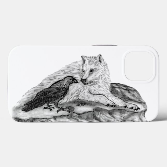 Wolf und Raven Schwarzweiß-Design Case-Mate iPhone Hülle (Rückseite (Horizontal))
