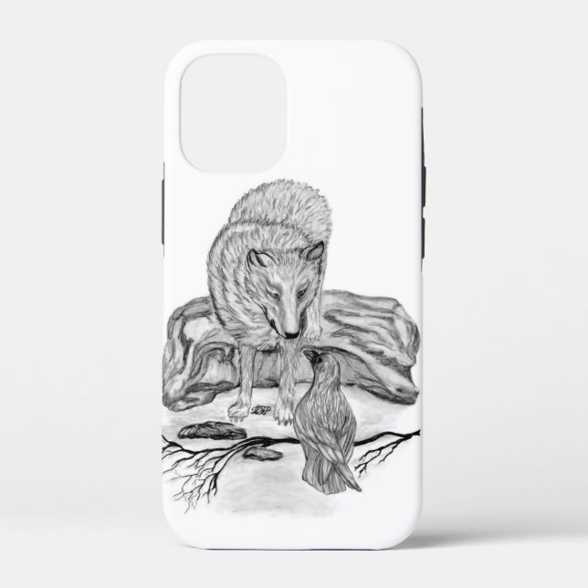 Wolf und Raven Schwarzweiß-Design Case-Mate iPhone Hülle (Rückseite)