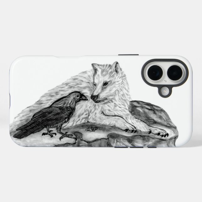 Wolf und Raven Schwarzweiß-Design Case-Mate iPhone Hülle (Rückseite (Horizontal))