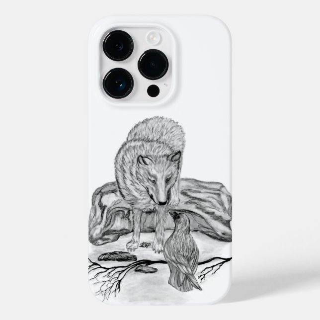 Wolf und Raven Schwarzweiß-Design Case-Mate iPhone Hülle (Rückseite)