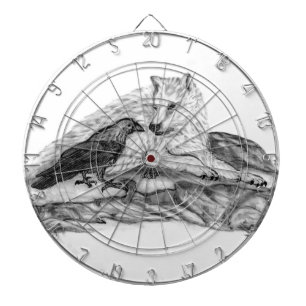 Wolf und Raven Schwarzweiß-Design Dartscheibe